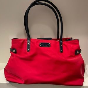 Red Nylon Kate Spade bag with Navy Patent Leather accent